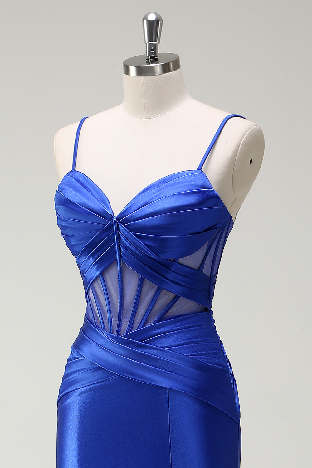 Sirène royale Spaghetti bretelles Satin Corset Robe de soirée longue avec fente
