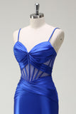 Sirène royale Spaghetti bretelles Satin Corset Robe de soirée longue avec fente