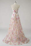Robe De Soirée florale à sequins a-ligne rose scintillante