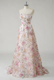 Robe De Soirée florale à sequins a-ligne rose scintillante