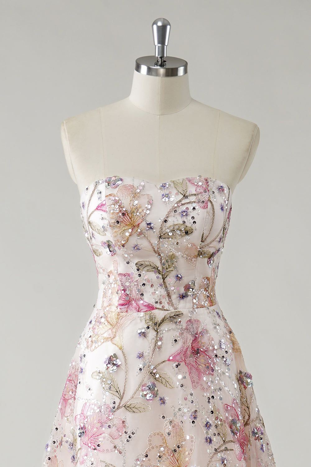 Robe De Soirée florale à sequins a-ligne rose scintillante