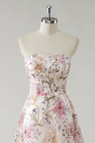 Robe De Soirée florale à sequins a-ligne rose scintillante