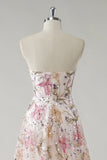 Robe De Soirée florale à sequins a-ligne rose scintillante