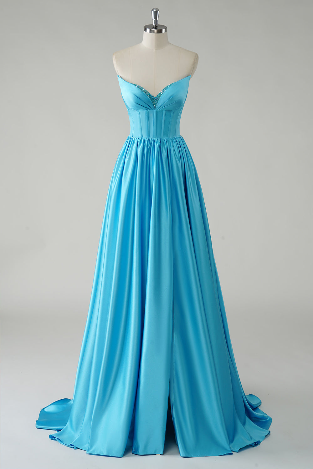 Robe De Soirée longue corset à sequins sans bretelles bleu scintillant