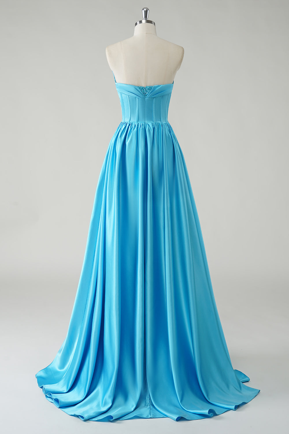 Robe De Soirée longue corset à sequins sans bretelles bleu scintillant