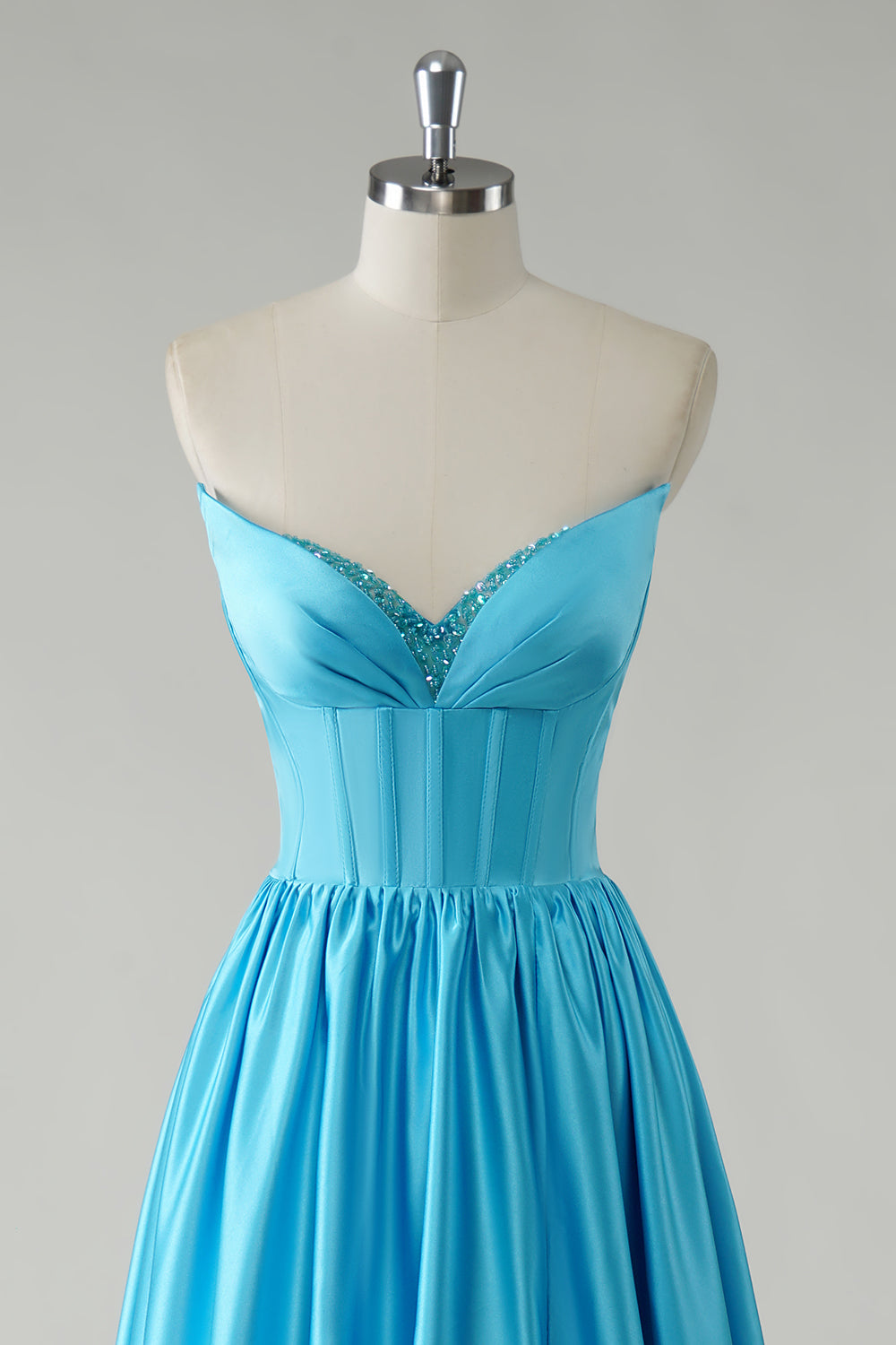 Robe De Soirée longue corset à sequins sans bretelles bleu scintillant