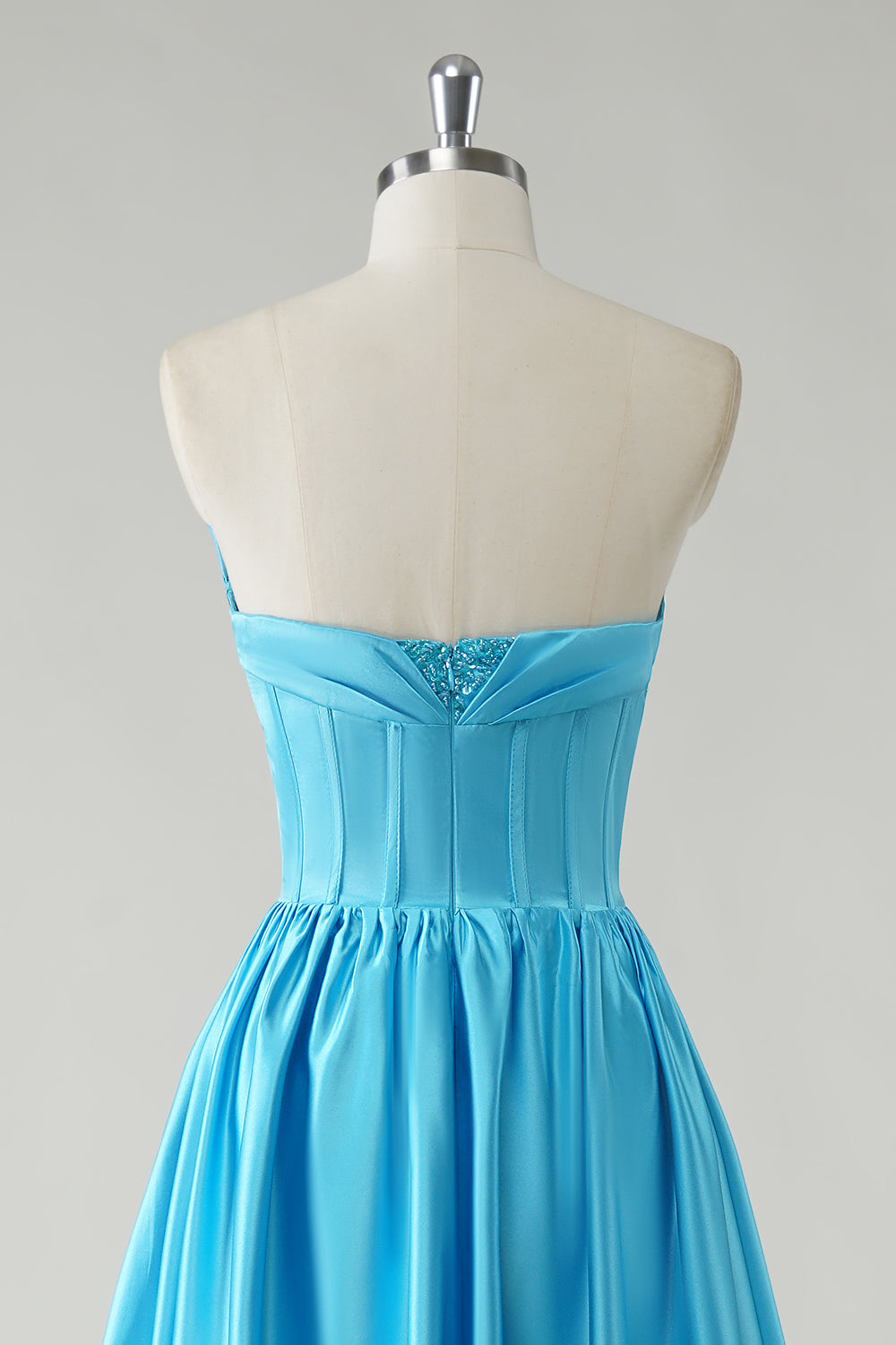 Robe De Soirée longue corset à sequins sans bretelles bleu scintillant