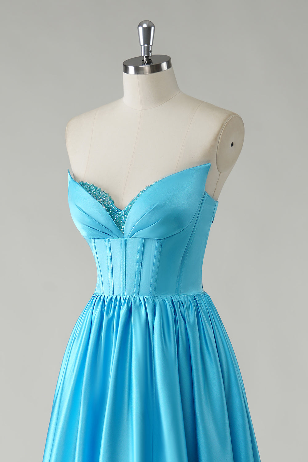 Robe De Soirée longue corset à sequins sans bretelles bleu scintillant