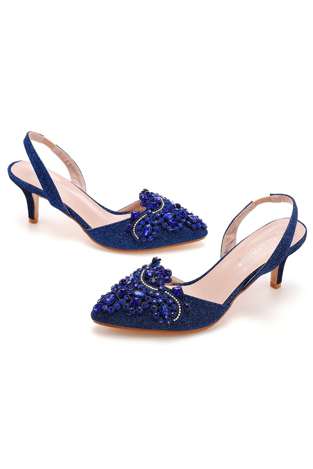 Noir Strass Talon Slingback Sandales À Bout Pointu Glisser Sur Talons Blocs