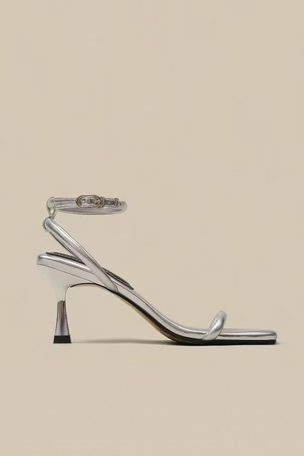 Sandales à talons hauts à bride de cheville en cuir PU noir