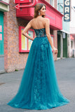 Robe de bal longue sans bretelles scintillante bleu sirène sirène avec fente