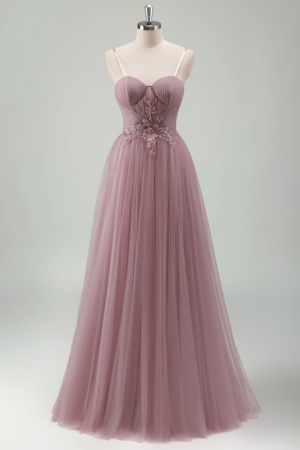 Gris scintillant violet une ligne paillettes Corset robe longue de bal