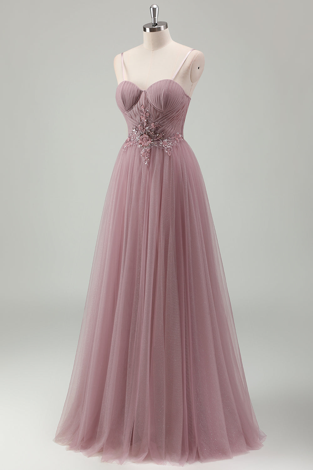 Gris scintillant violet une ligne paillettes Corset robe longue de bal