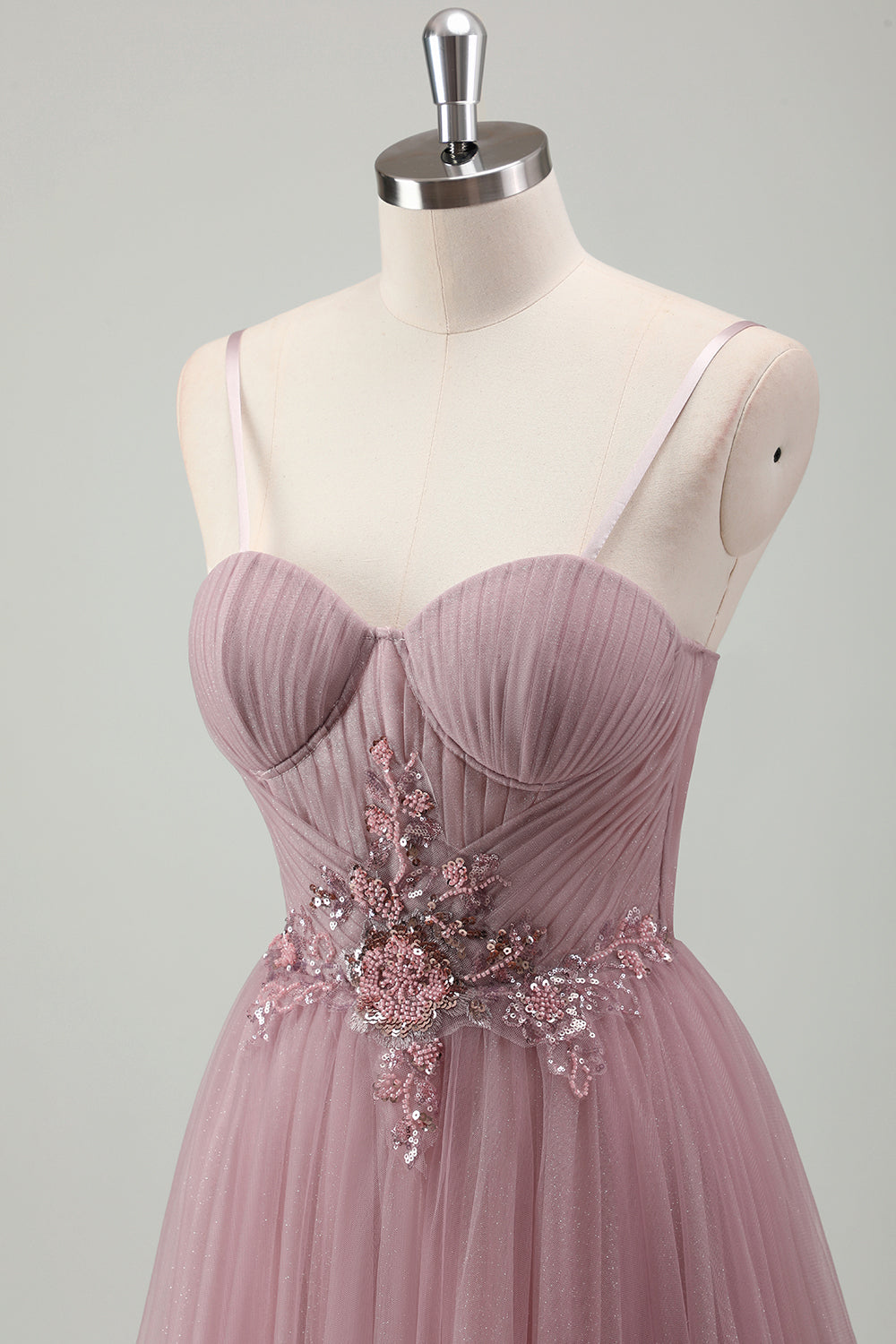 Gris scintillant violet une ligne paillettes Corset robe longue de bal