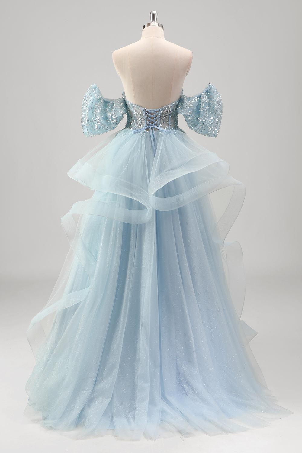 Robe de bal plissée en tulle à paillettes scintillantes sans bretelles avec manches amovibles