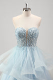 Robe de bal plissée en tulle à paillettes scintillantes sans bretelles avec manches amovibles