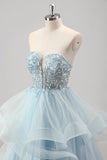 Robe de bal plissée en tulle à paillettes scintillantes sans bretelles avec manches amovibles