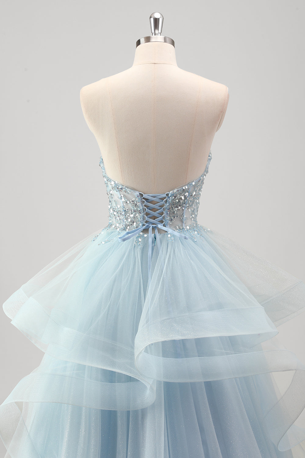 Robe de bal plissée en tulle à paillettes scintillantes sans bretelles avec manches amovibles