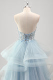 Robe de bal plissée en tulle à paillettes scintillantes sans bretelles avec manches amovibles