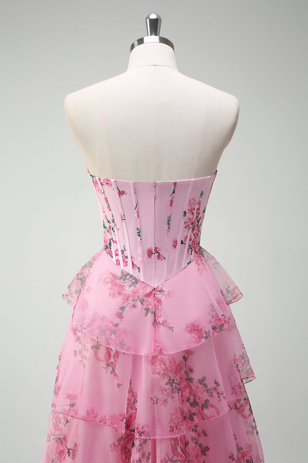 Bleu blanc fleur trapèze Sweetheart longue Robe de soirée à plusieurs niveaux avec fente