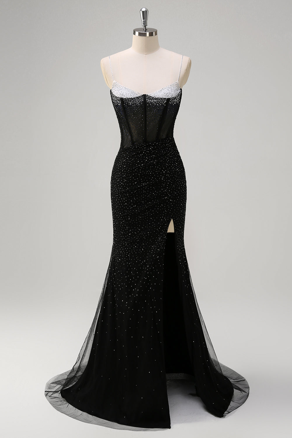 Robe De Soirée longue avec fente de sirène corset bleu royal avec perles