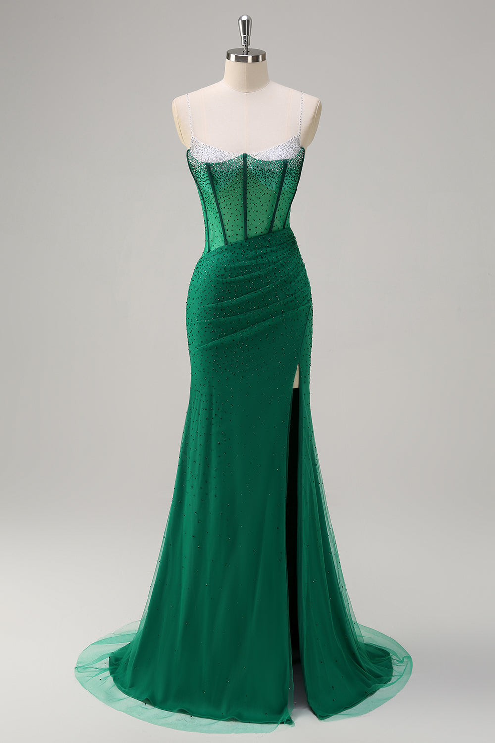 Robe De Soirée longue avec fente de sirène corset bleu royal avec perles