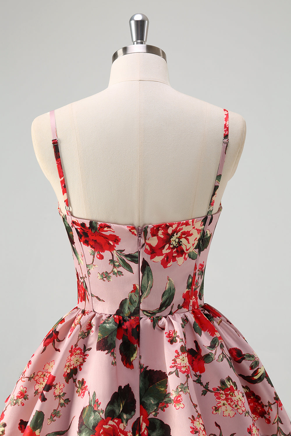 Une ligne à bretelles spaghetti grises roses Robe de soirée florale longue