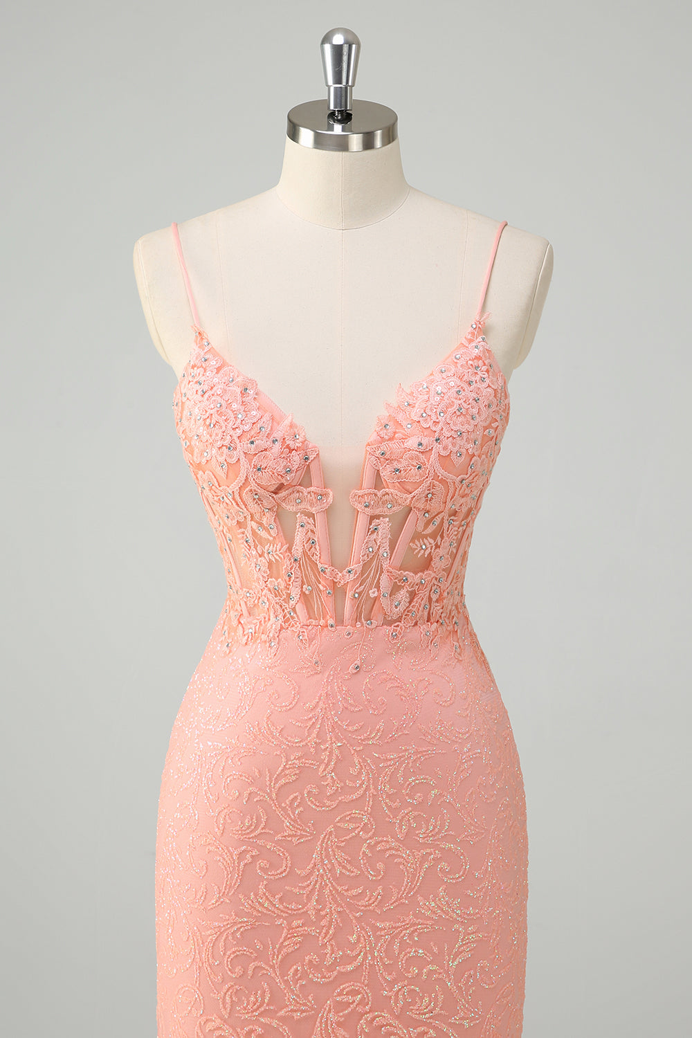 Sirène orange Spaghetti bretelles Corset Robe de Soirée à paillettes