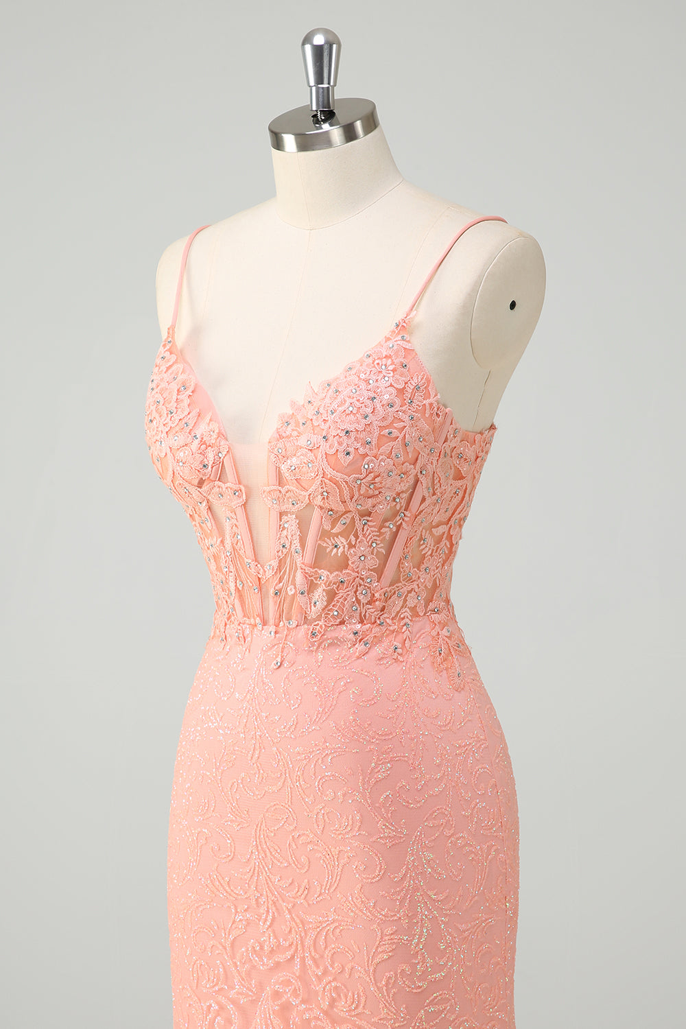 Sirène orange Spaghetti bretelles Corset Robe de Soirée à paillettes