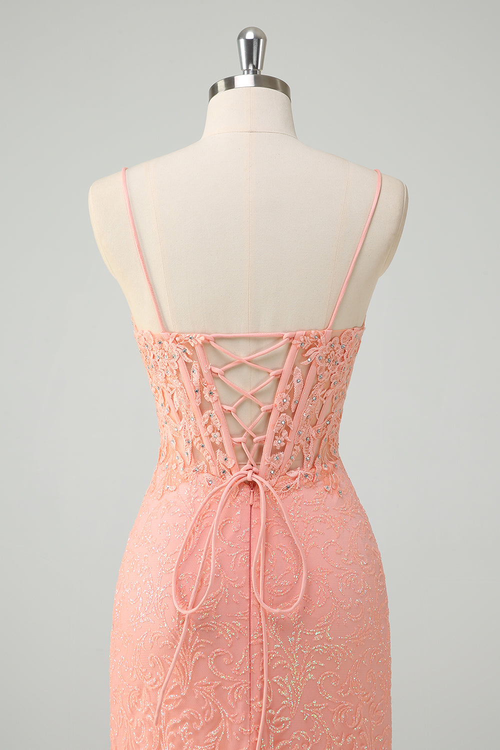 Sirène orange Spaghetti bretelles Corset Robe de Soirée à paillettes