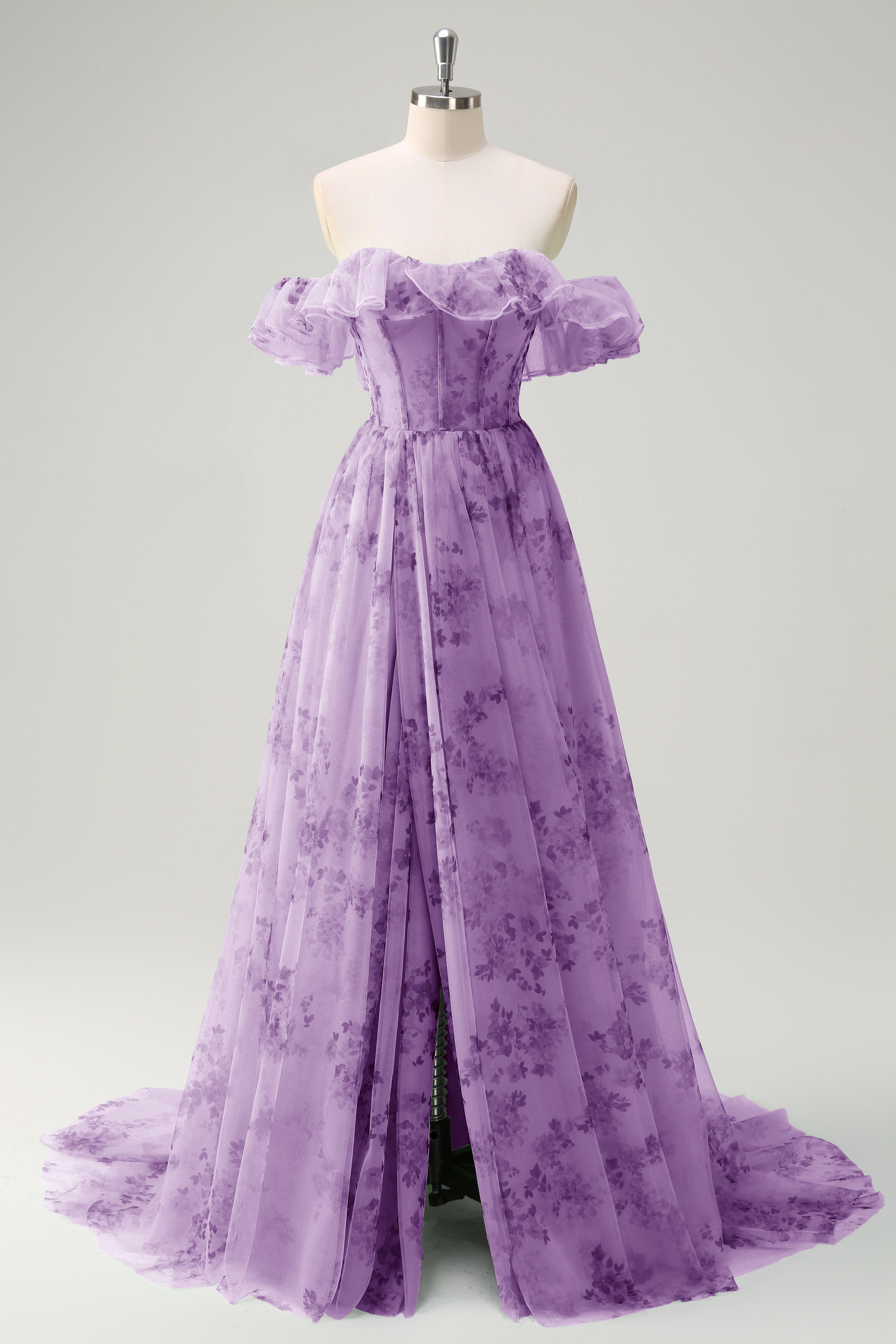 Floral Une ligne dénudée Corset épaule longue Robe De Soirée verte