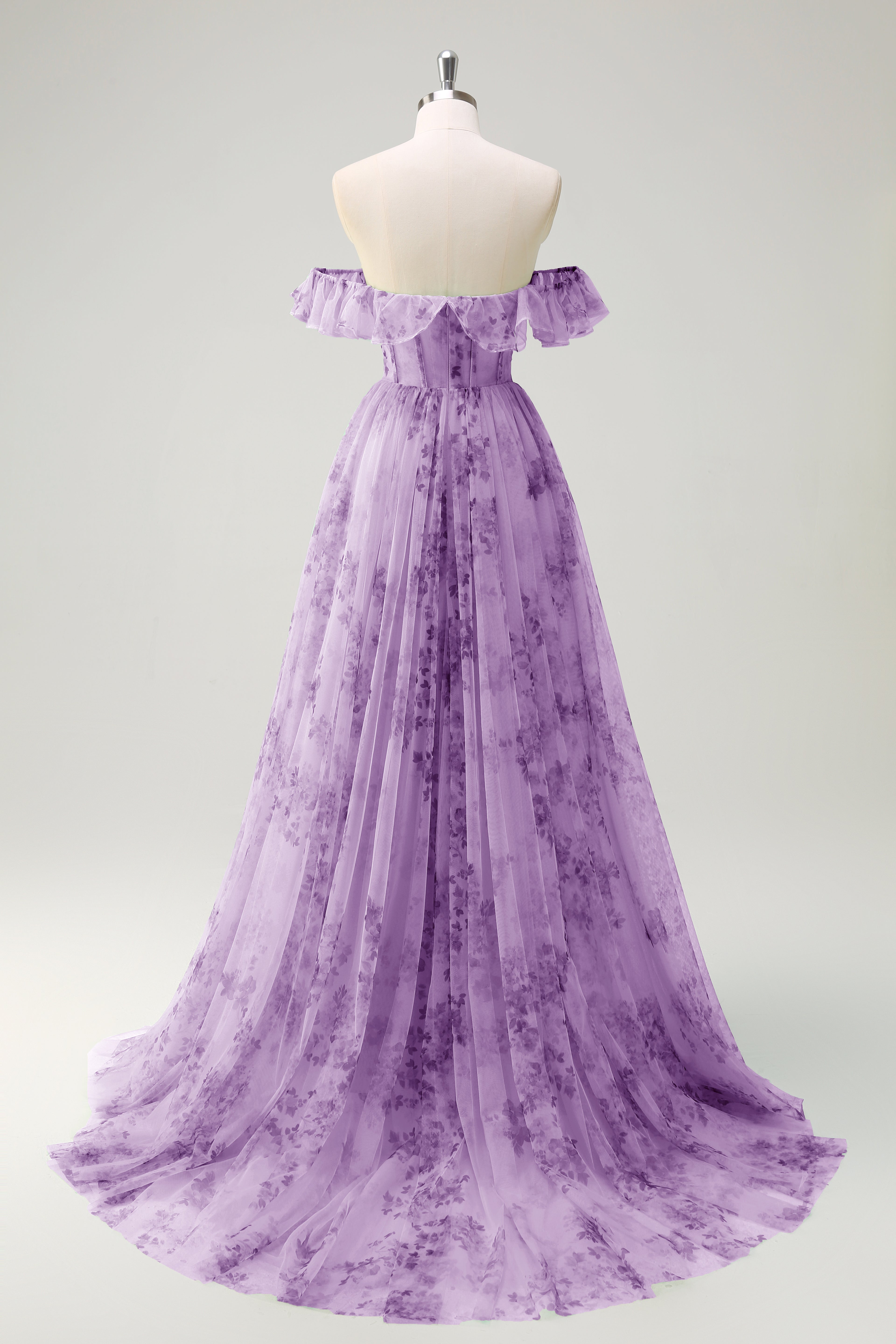 Floral Une ligne dénudée Corset épaule longue Robe De Soirée verte