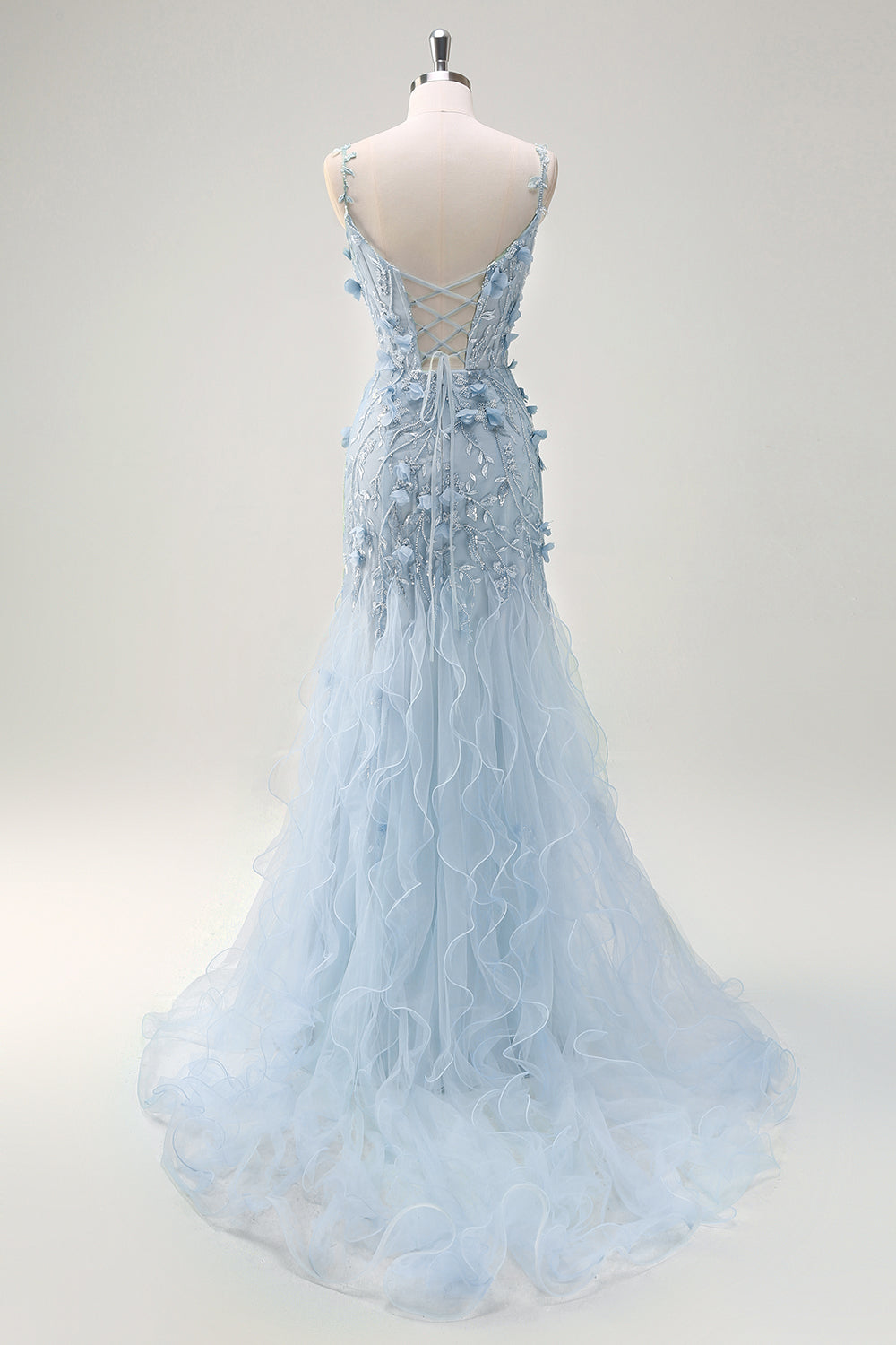 Sirène vert corset spaghetti bretelles longue robe de bal avec fleurs 3D