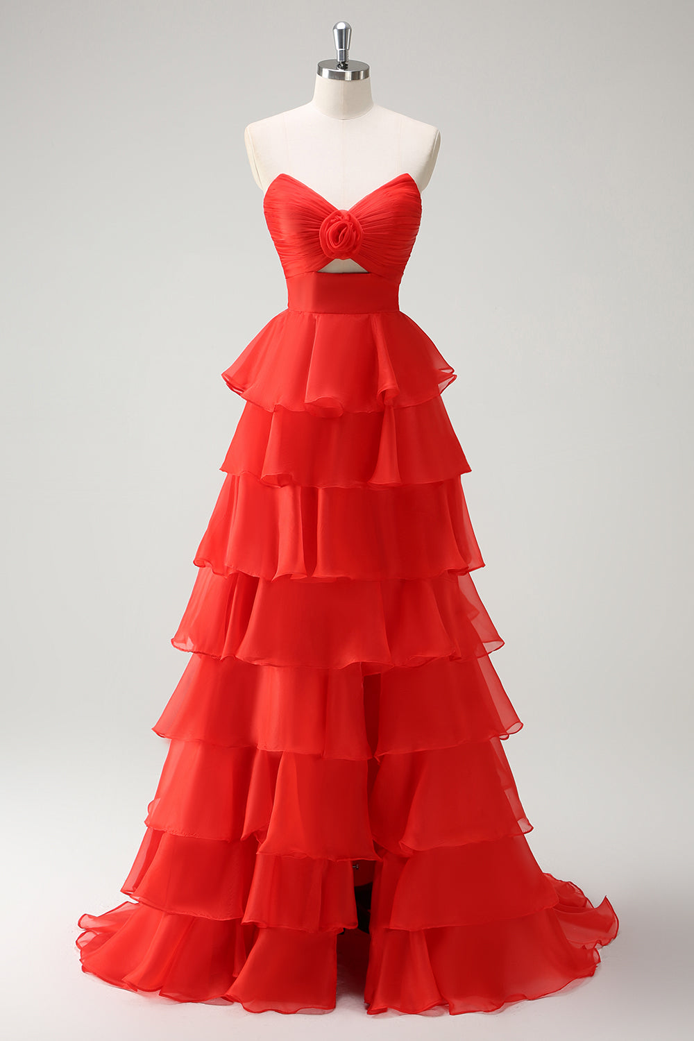 Robe De Soirée longue princesse orange à décolleté en cœur et fente