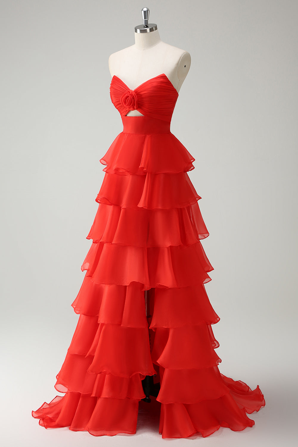 Robe De Soirée longue princesse orange à décolleté en cœur et fente