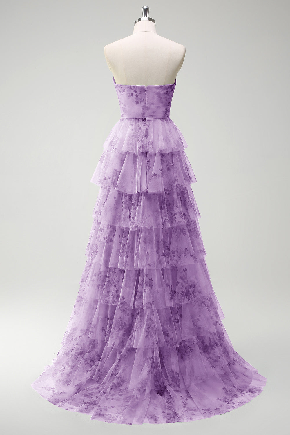 Vert Floral Une Ligne Sans Bretelles Volants Robe Longue de Bal Avec Fente
