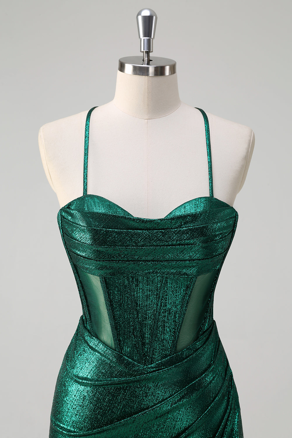 paillettes vert foncé sirène Corset froncé robe de bal métallique avec fente