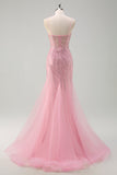 Sirène rose scintillante bretelles spaghetti paillettes robe longue corset bal