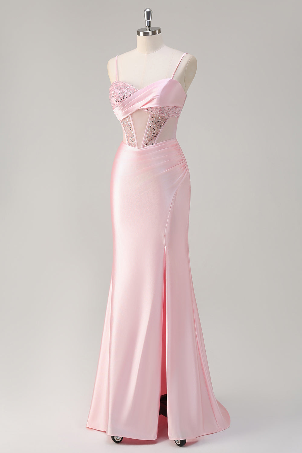 Sirène scintillante Robe de bal longue à paillettes rose avec fente