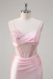 Sirène scintillante Robe de bal longue à paillettes rose avec fente
