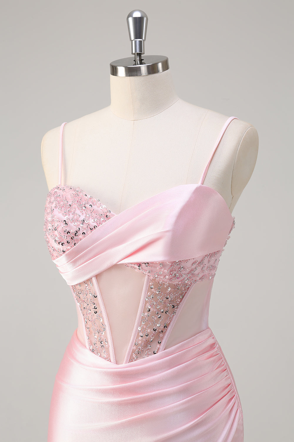 Sirène scintillante Robe de bal longue à paillettes rose avec fente