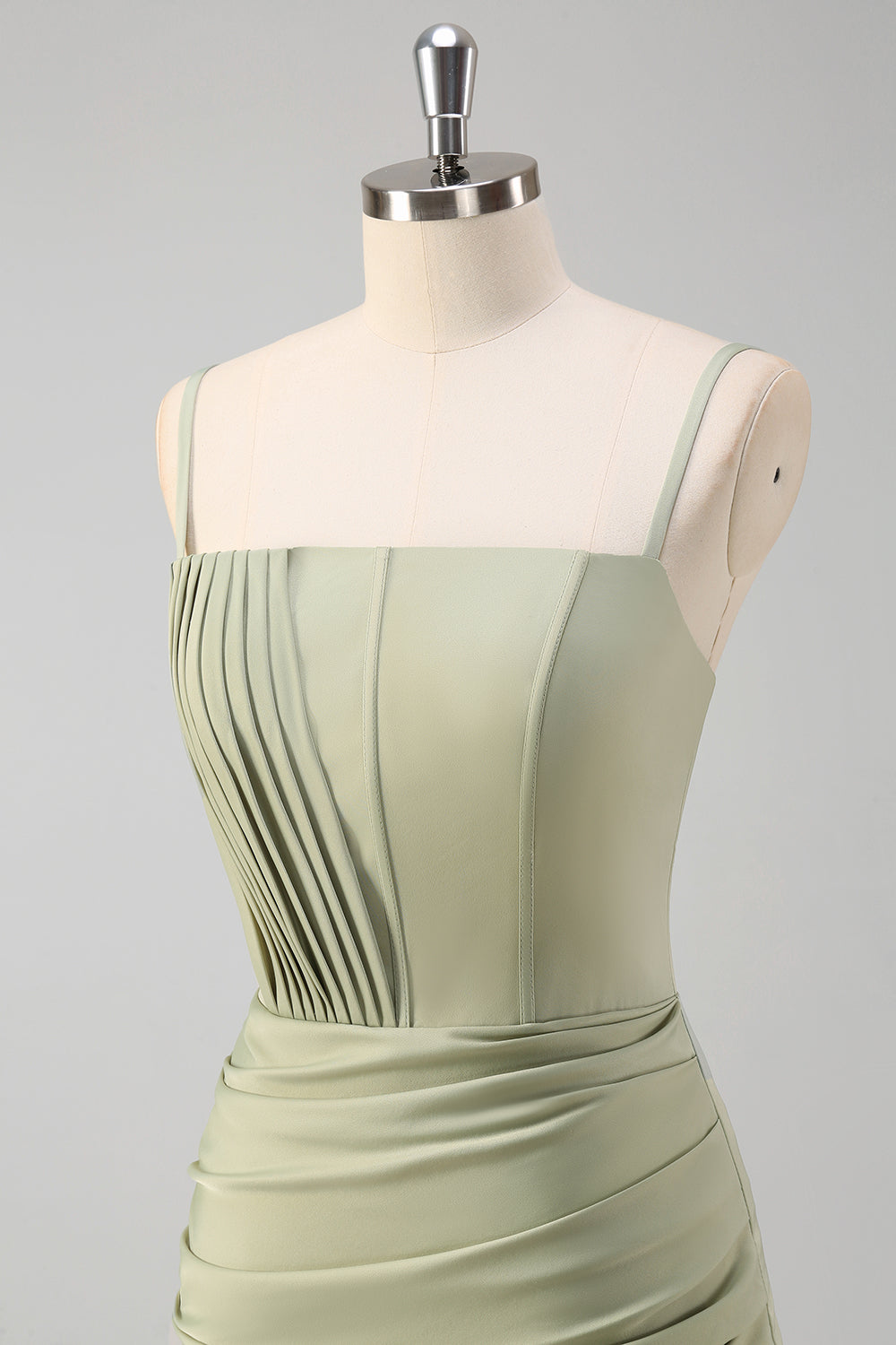 Sage Sirène Spaghetti Bretelles Ruché Corset Robe de Bal Longue avec Fente