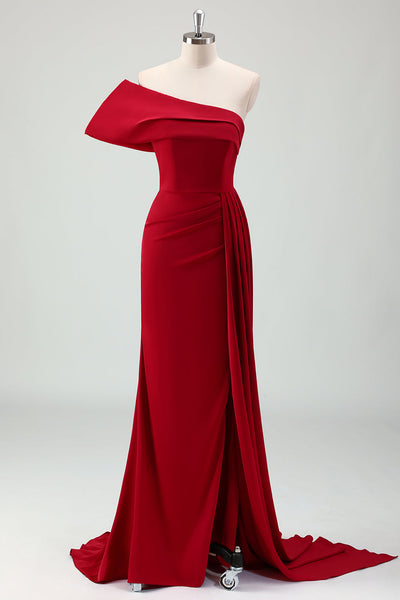 YIANN Robe De Demoiselle D'Honneur En Satin à Épaules Dénudées Pour Femme - Robe De Bal Sirène Formelle Plissée Avec Fente Élégante