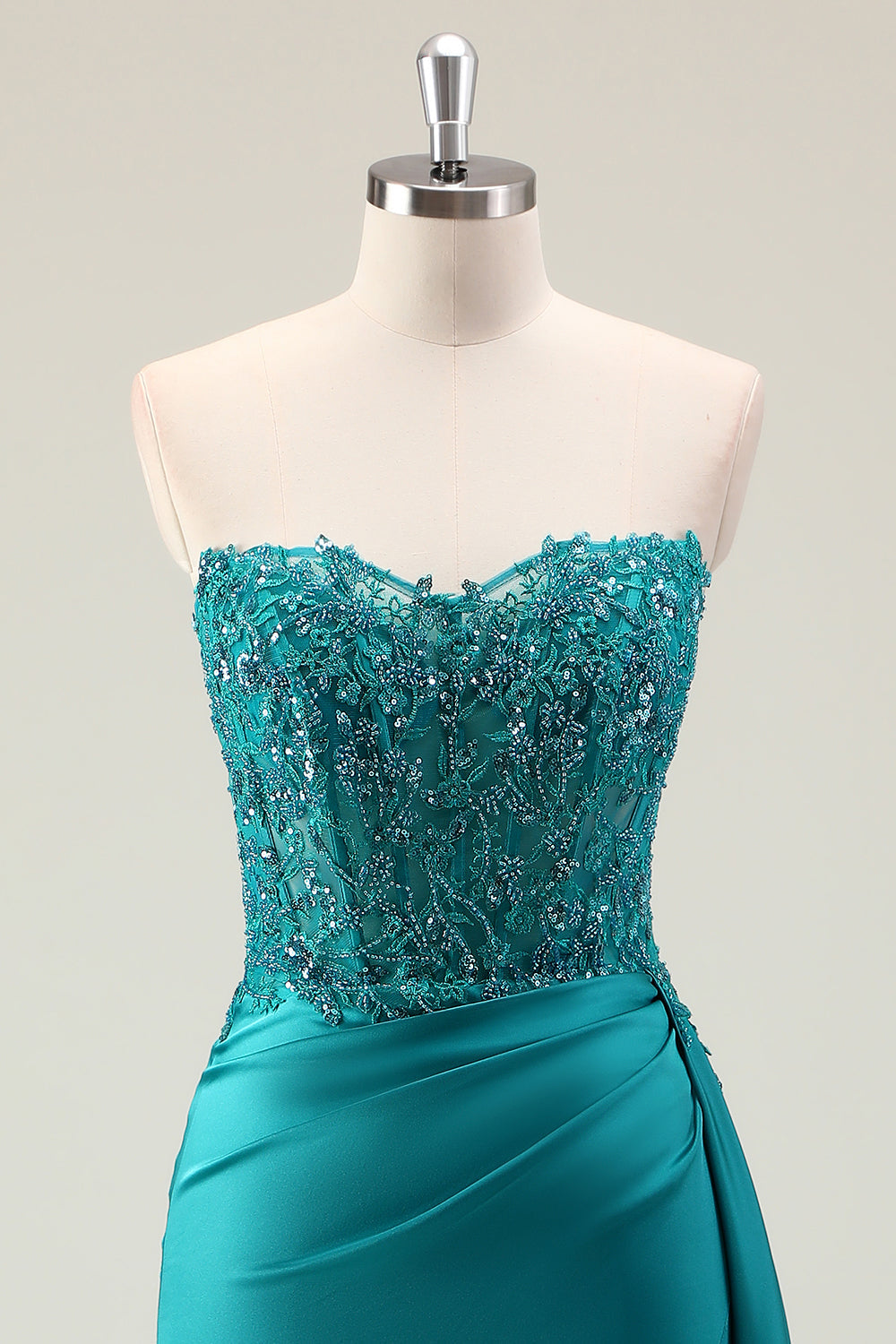 Vert gaine Sweetheart Corset perlé longue robe de bal avec dentelle appliquée