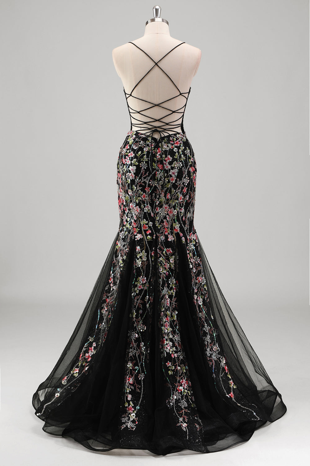 Robe De Soirée en tulle bleu clair perlée sirène sirène à bretelles spaghetti