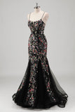 Robe De Soirée en tulle bleu clair perlée sirène sirène à bretelles spaghetti