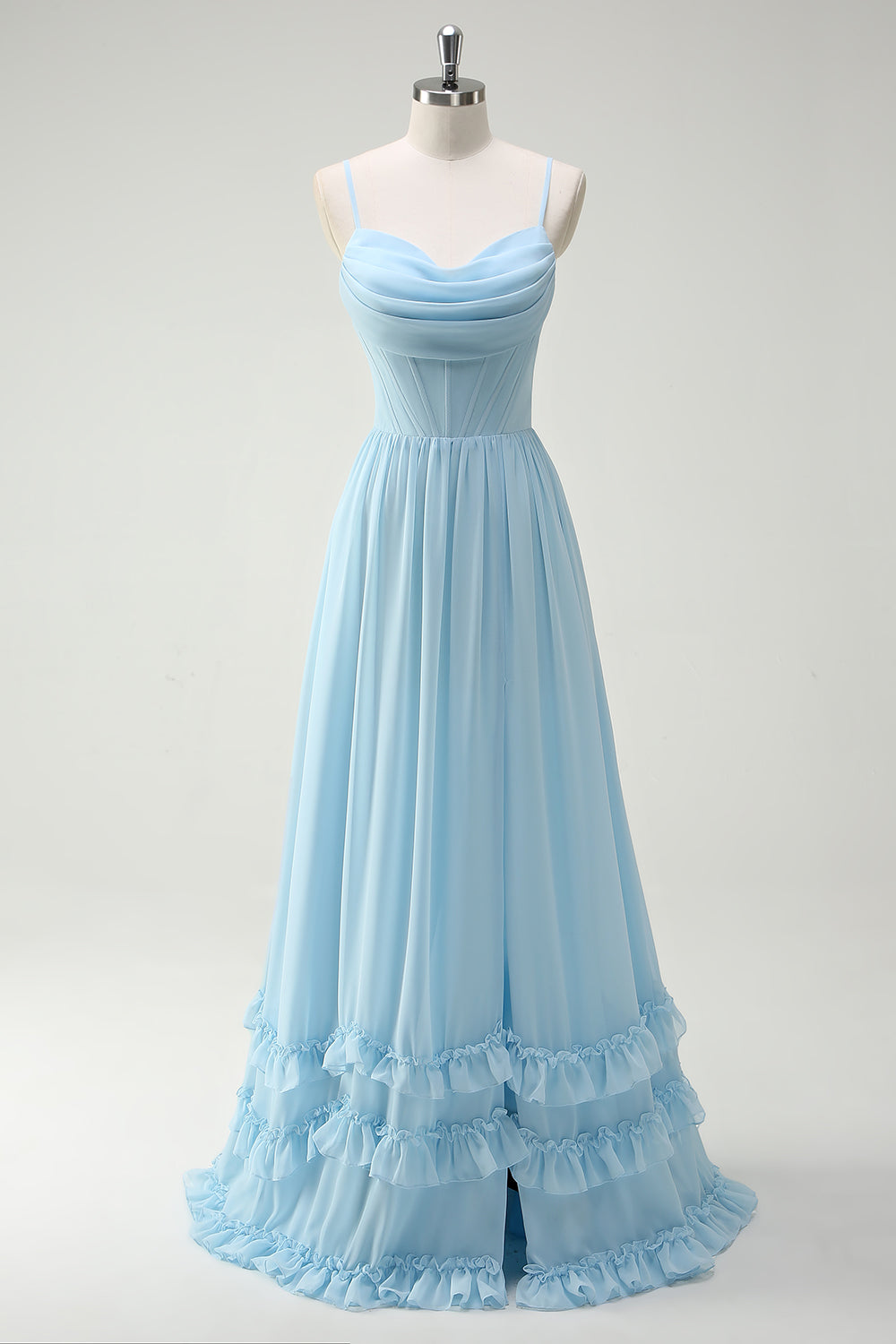 Robe de demoiselle d'honneur longue à bretelles spaghetti et imprimé floral vert avec fente