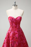 Jacquard floral fuchsia Sweetheart Princesse Robe de bal corset longue avec fente