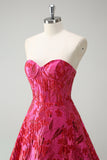 Jacquard floral fuchsia Sweetheart Princesse Robe de bal corset longue avec fente