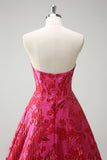 Jacquard floral fuchsia Sweetheart Princesse Robe de bal corset longue avec fente